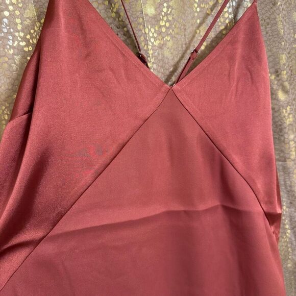 Express Satin Seamed V-Neck Cross-Back Downtown Cami Small NWT Mauve Orange - Picture 3 of 8